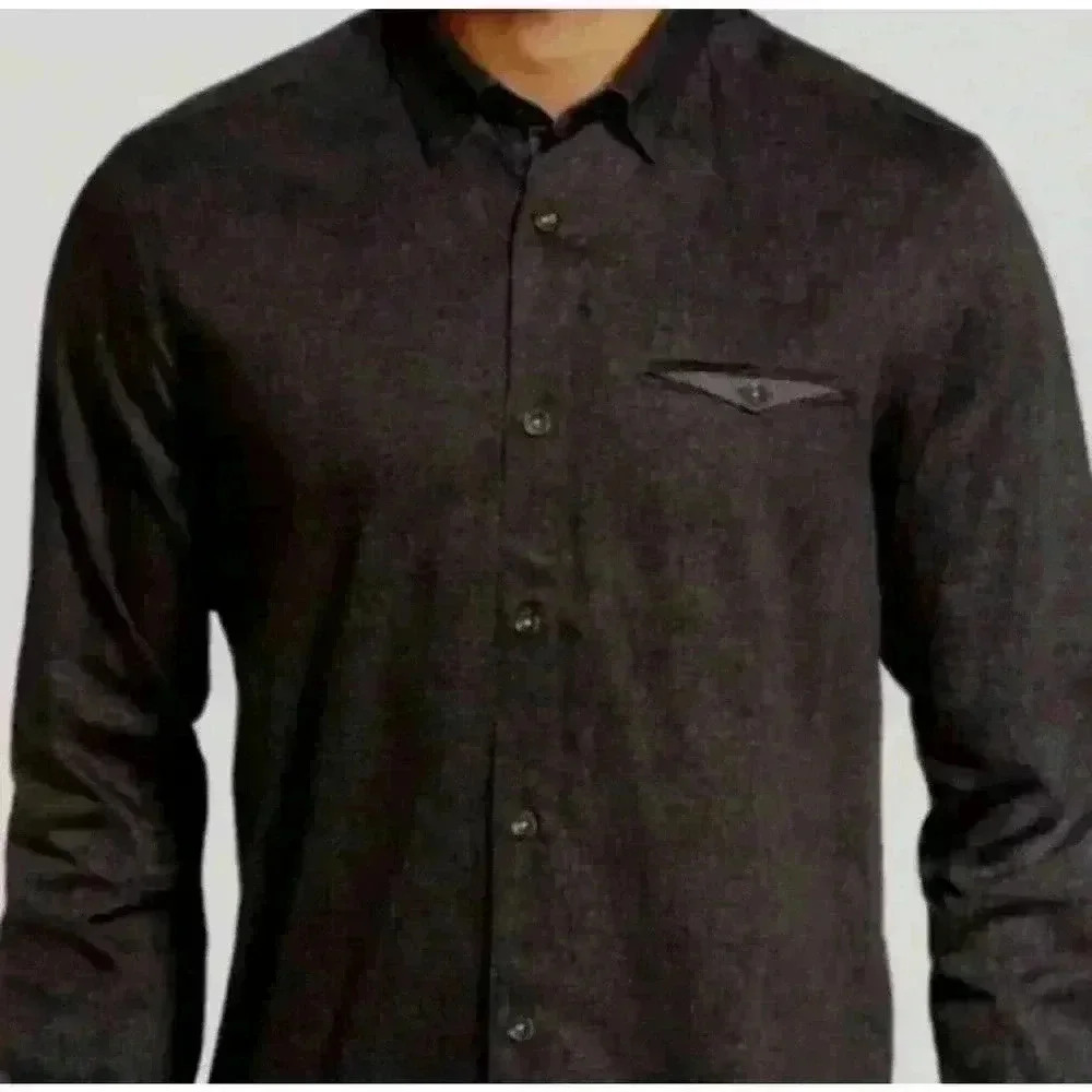 Ted Baker Norbor Modern Slim Fit Microdot Print Sport Shirt Dark Gray Size XL 5